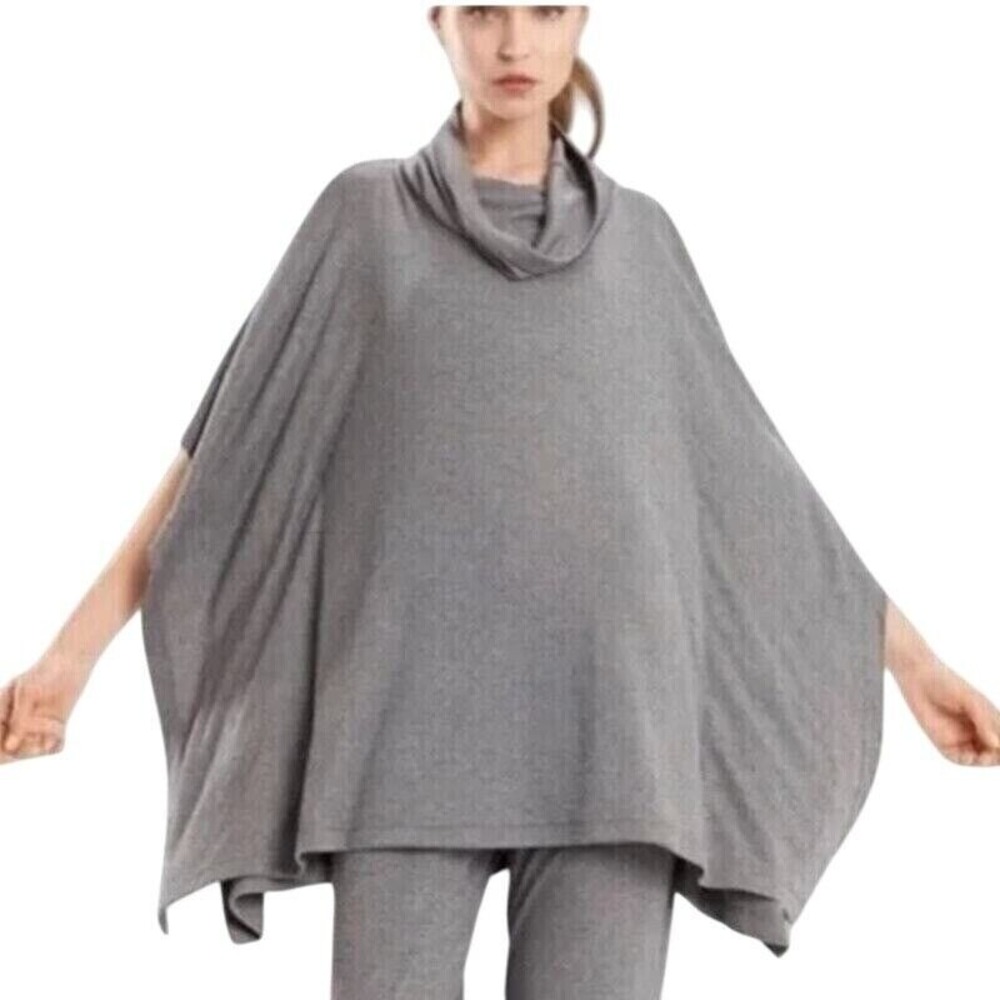Natori Poncho Top Womens Large Heathered‎ Gray Cowl Neck Jersey Oversized